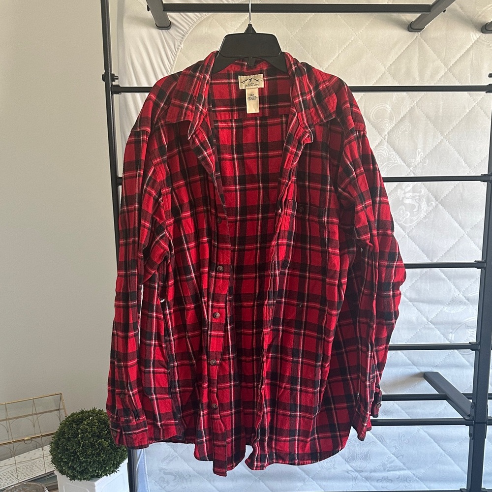 Red Plaid Casual Flannel Button Down